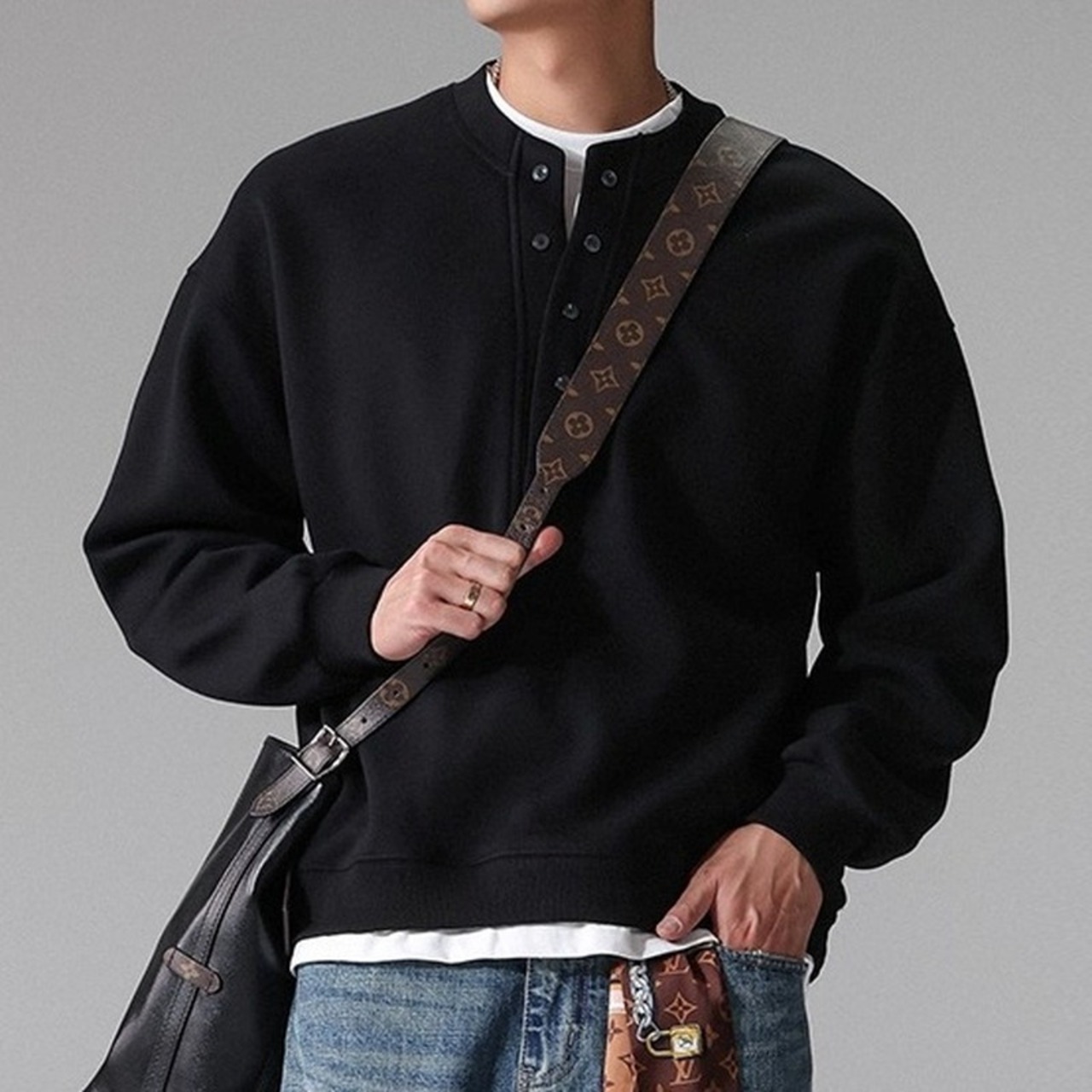 Button Front Wide Long Sleeve Sweat ◇2color H0859