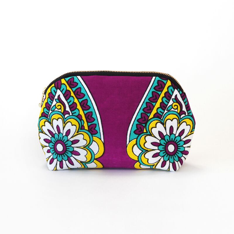 アフリカ布のラウンドポーチ（フラワー）カンガ 化粧ポーチ ギフト