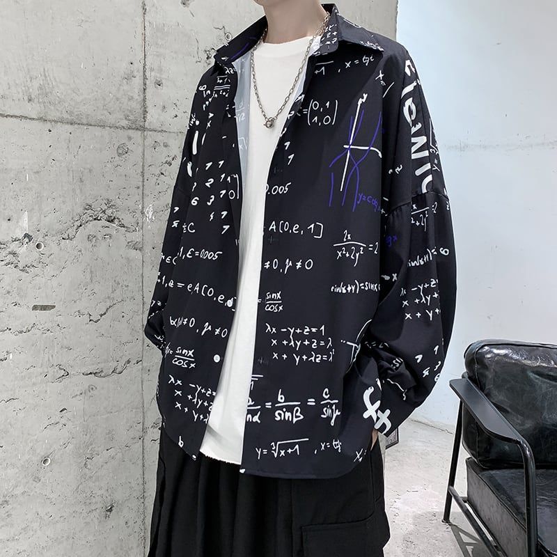 メンズシャツ 再入荷 XL カジュアル 数式プリント 総柄