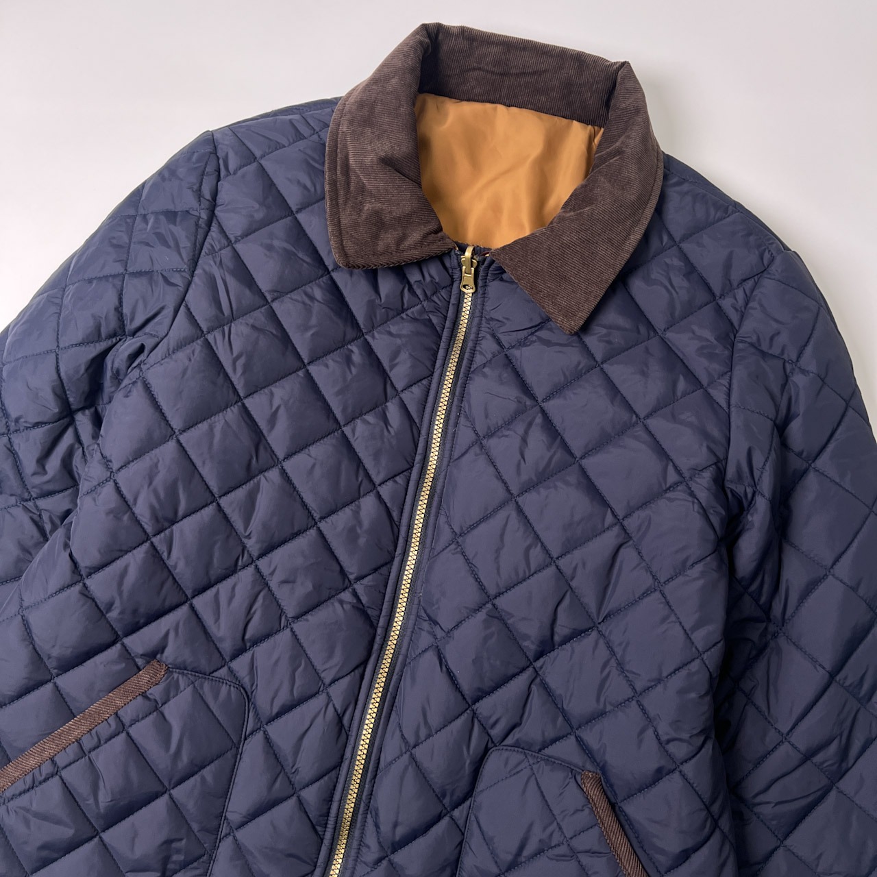 Harris Tweed ハリスツイード 3M リバーシブル キルティングジャケット L/ネイビー ベージュ/くるみボタン