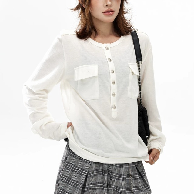 double-pocket front-button tee　ダブルポケットフロントボタンティー　J2124