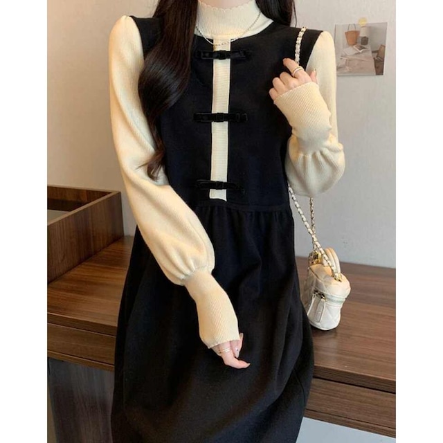 フロントリボンヘップバーンワンピース　L0672