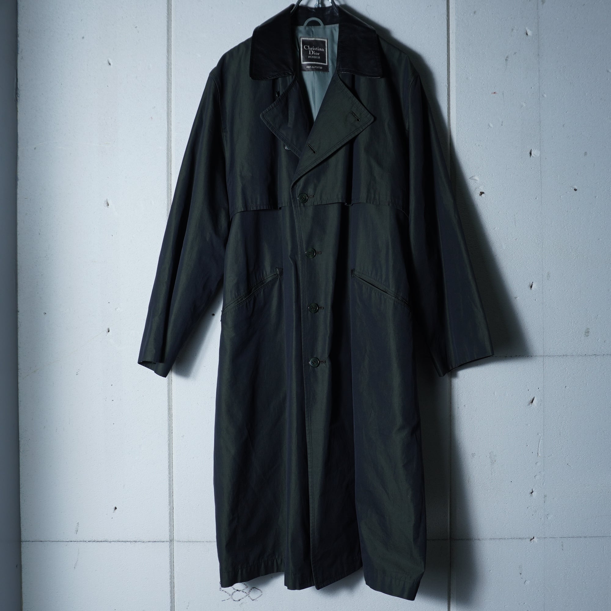 Christian Dior ブラックレザー トレンチコート サイズ M相当 Christian Dior】クリスチャンディオール カウレザーカラートレンチ