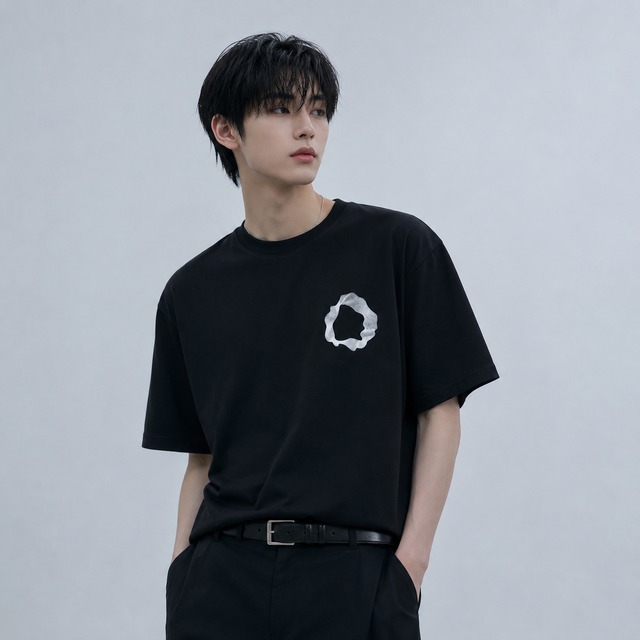 Geometric curve print short sleeve T-shirt 0004