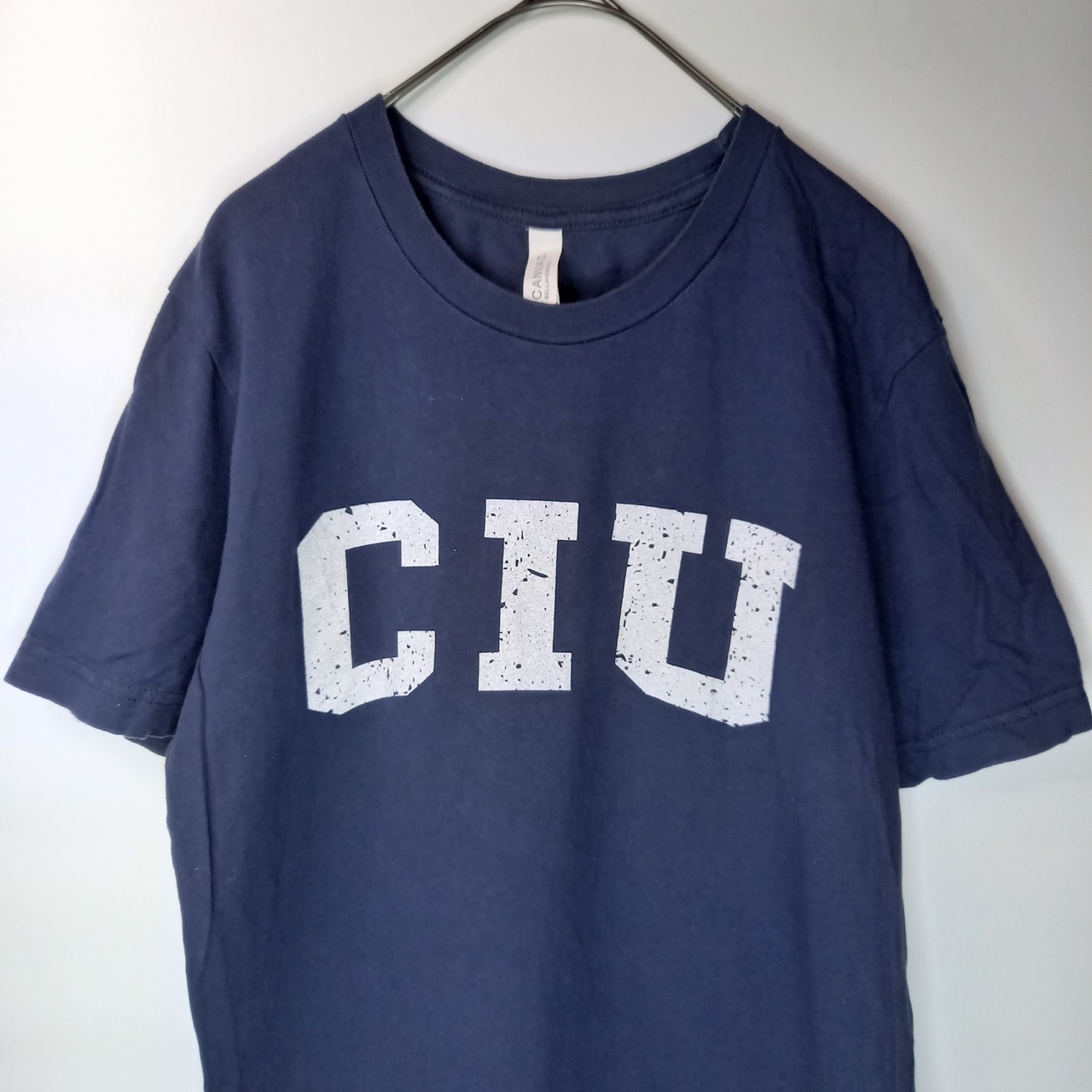 クルーネック　プリントTシャツ　半袖　カレッジロゴ　ネイビー　M