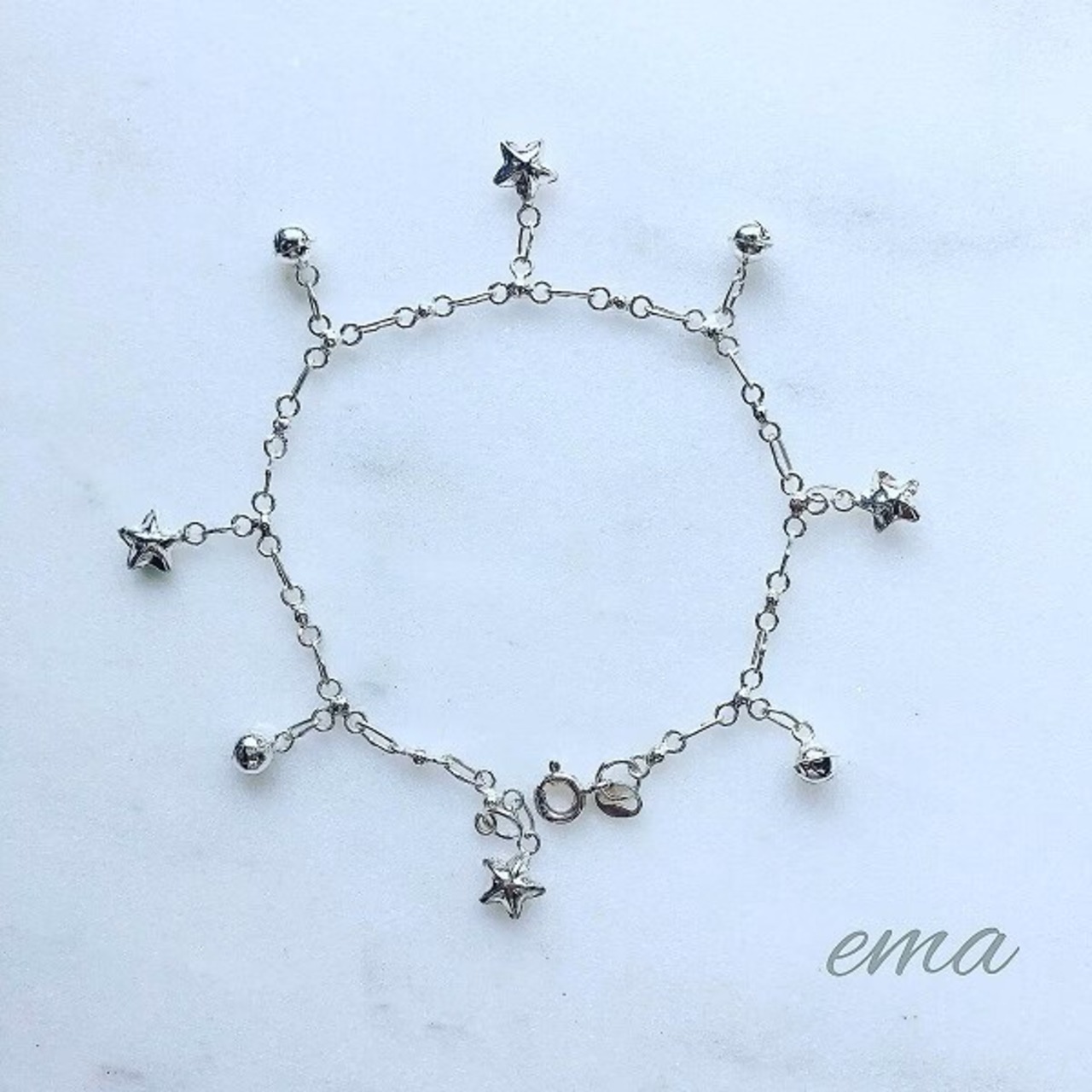 【THAI　silver】シルバー　星のチェーンブレスレット　タイシルバー（手首内径　18ｃｍ　Ｌサイズ）　1266