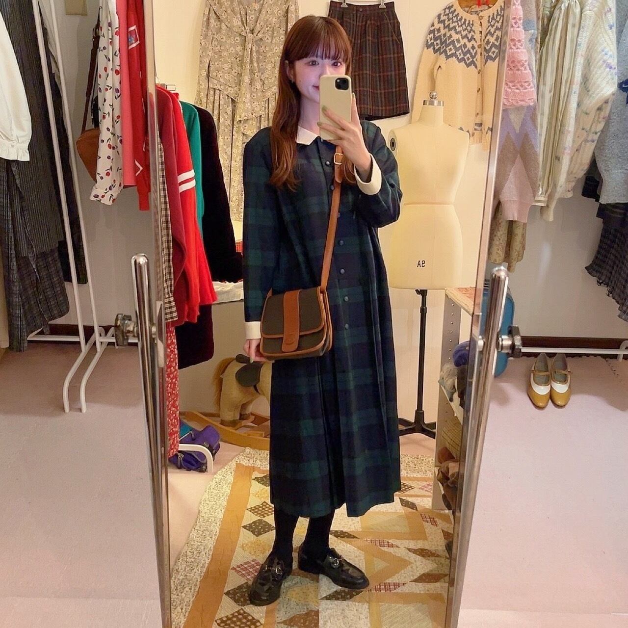 green check white collar one-piece