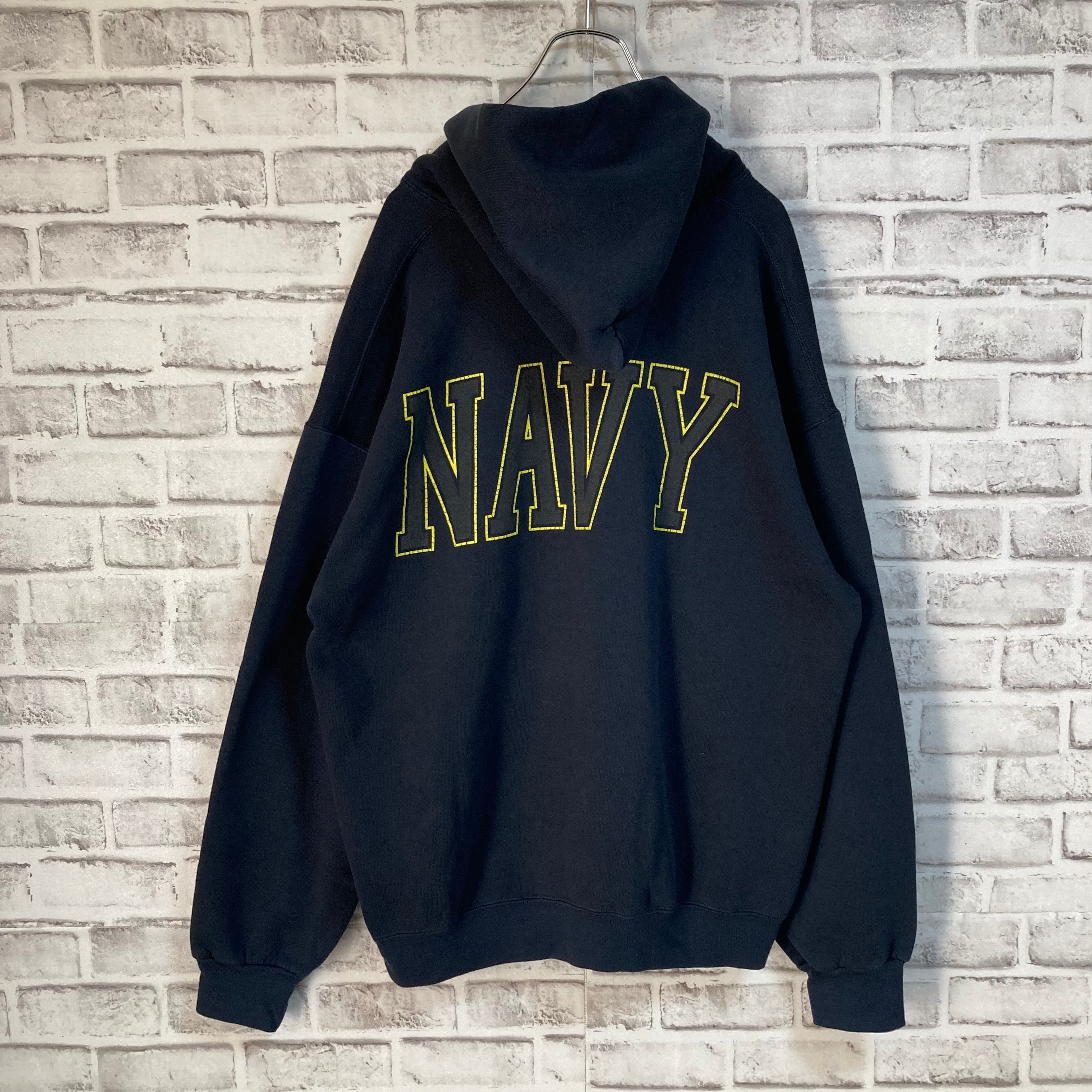 【SOFFE】Pullover Hoodie XL Made in USA 90s “US NAVY” プルオーバーパーカー アメリカ海軍 米軍  軍モノ フーディ センターロゴ バックロゴ アメリカ USA 古着