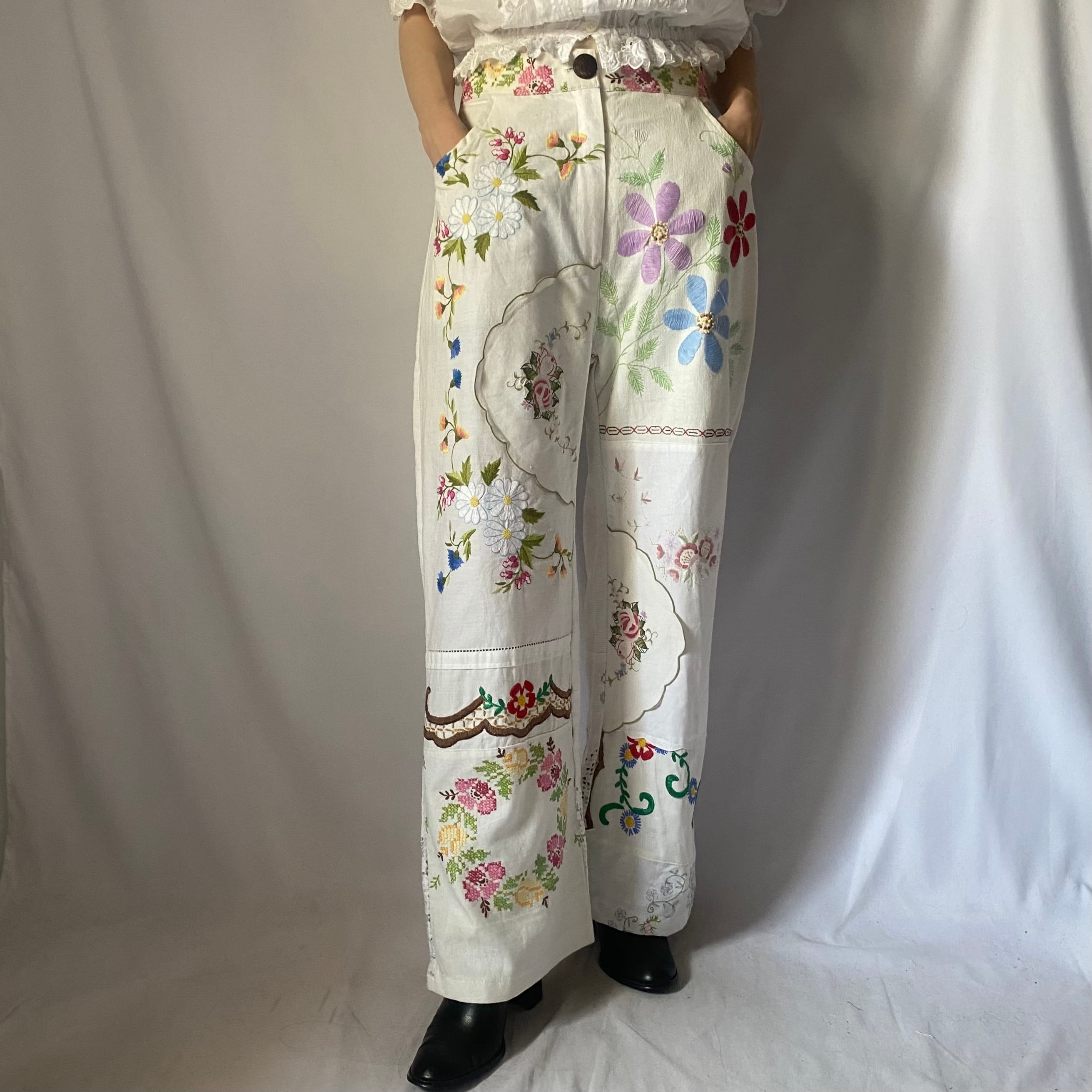フラワー刺繍パッチワークパンツ | Boutique888 フラワー刺繍パッチワークパンツ | Boutique888
