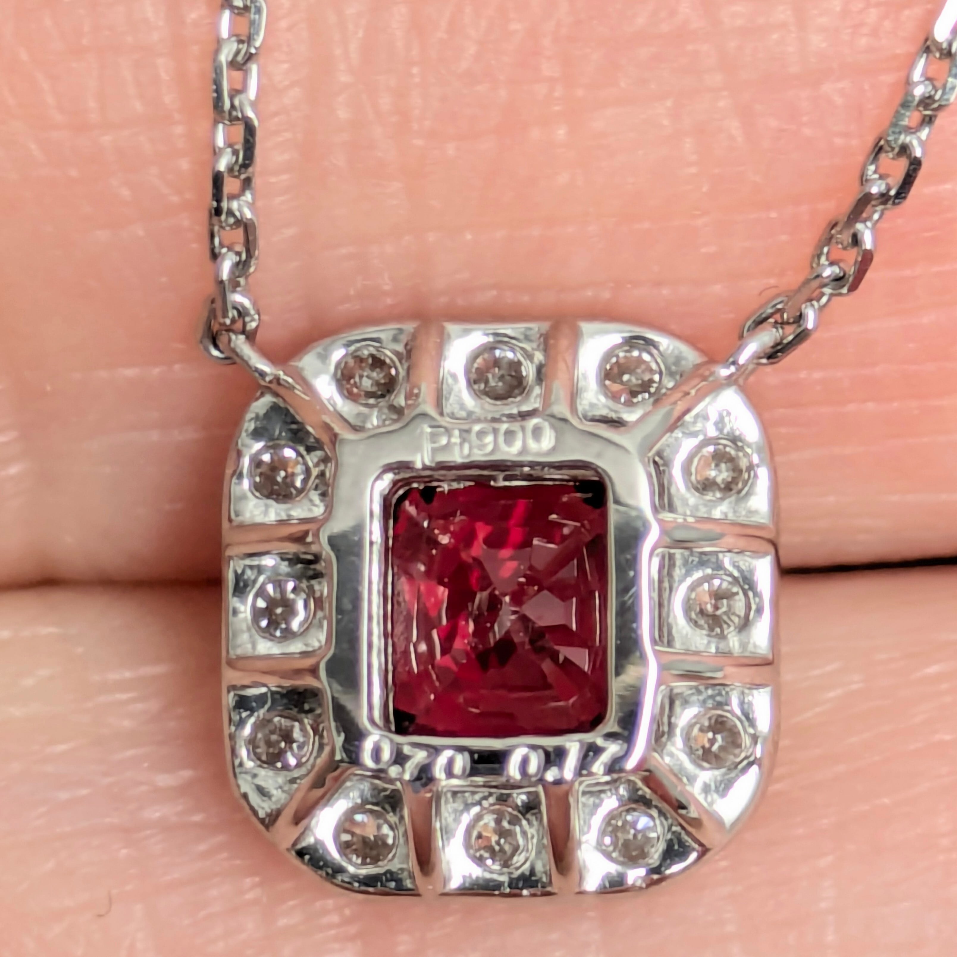 Pt900/850レッドスピネルネックレス ミャンマー・モゴック産 レッド