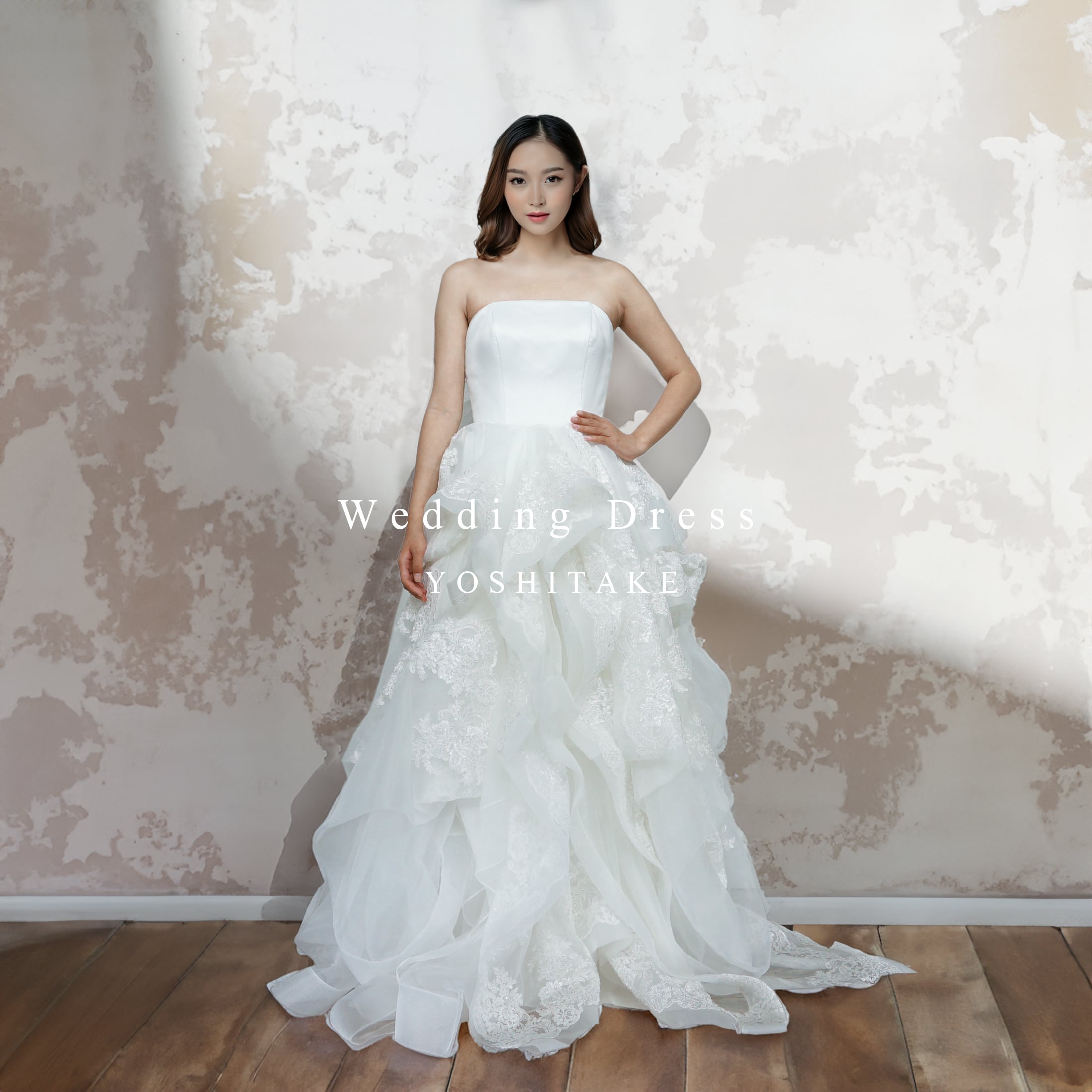【アウトレット】ウエディングドレス(無料パニエ) ウエディングドレス.白.レース.Aライン.バックリボン.フリル.Y2601