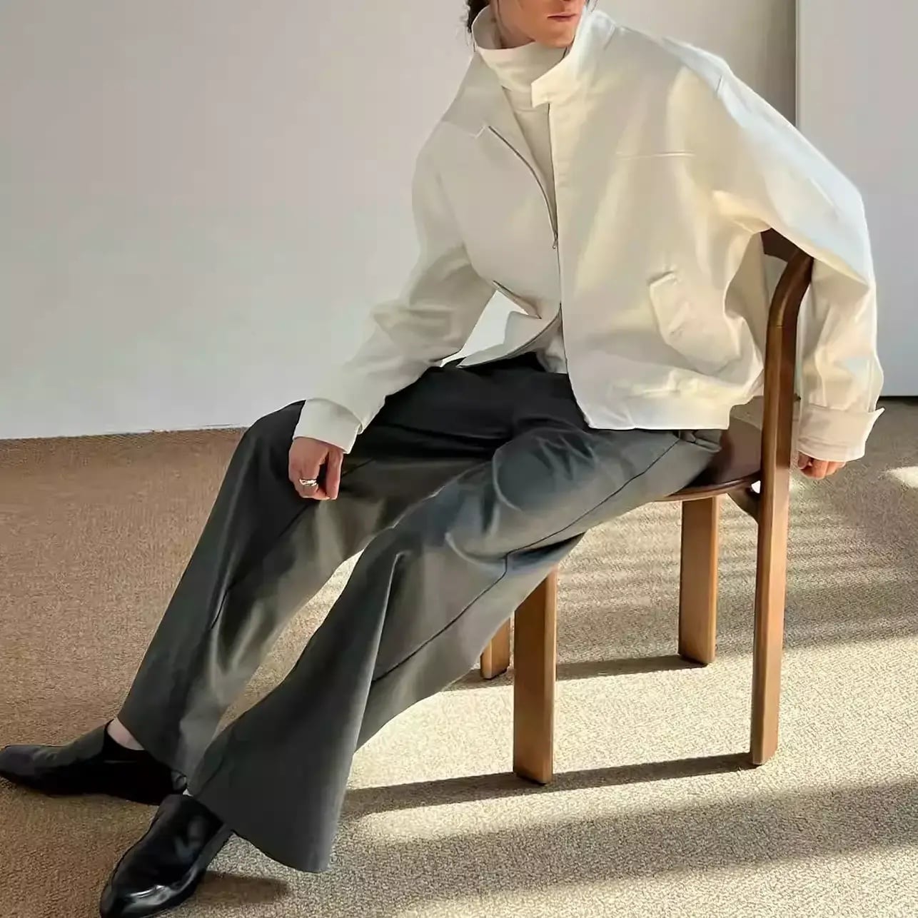 スタンドカラー フロントジッパー ボックスシルエット ジャケット 2color MOJ0099