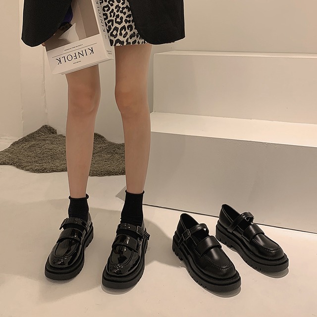 スタイルレザースプリングブラックスタンダードスカート シングル 靴 シューズ レトロ 春物 フェイクシューズ97947141158