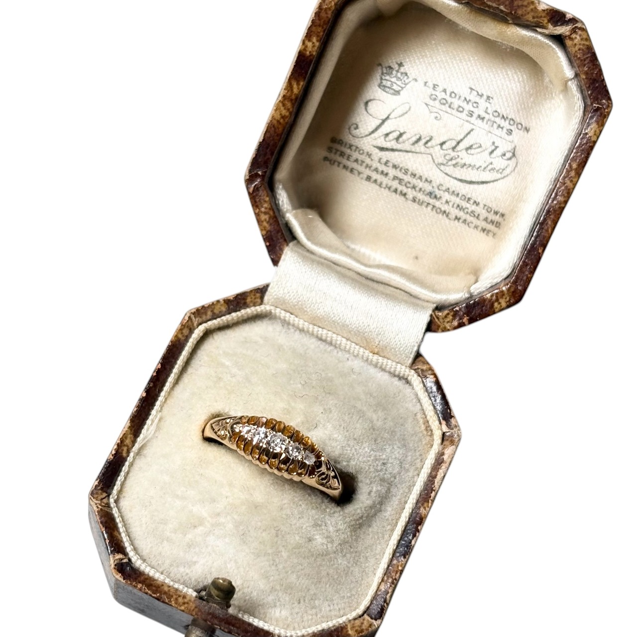 antique c1913 18ct gold five diamond ring