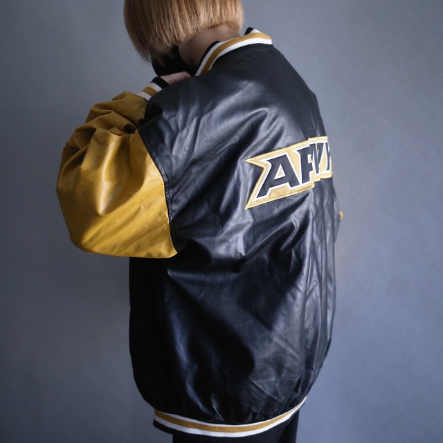 leather sleeve and back switch design good coloring stadium blouson