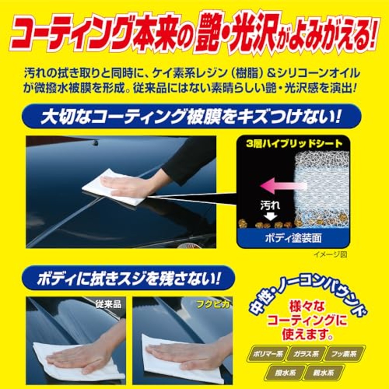 ソフト99(SOFT99) フクピカ ワックス WAX フクピカ コーティング施工車専用 自動車塗装面用 12枚 00490