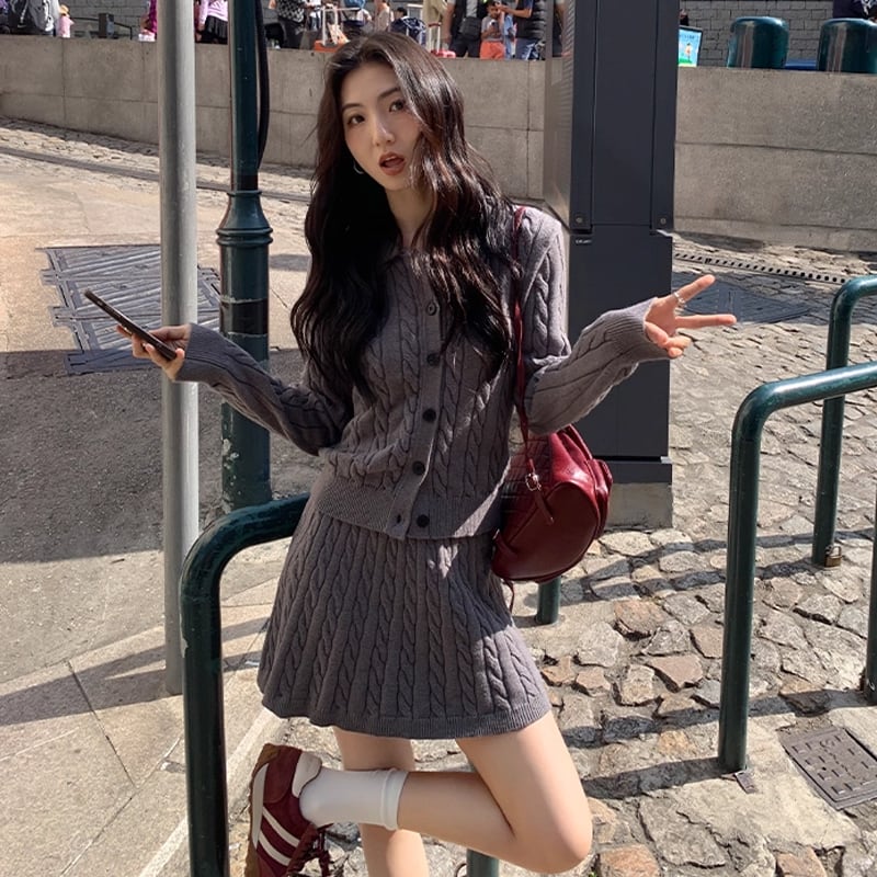 【set】ニットカーディガン×ミニスカートセット Q7220