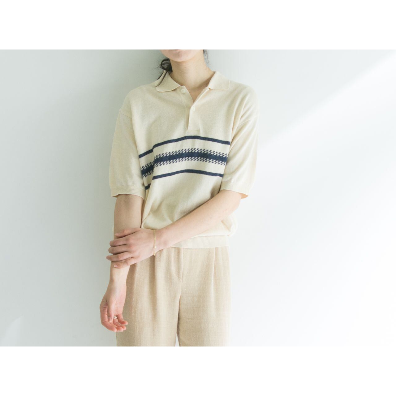【Burberrys】80-90's linen-cotton knit polo shirt（バーバリーズ リネンコットンニットポロシャツ）3a