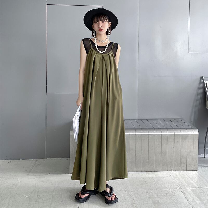 グリーンジャンプスーツ オールインワン レディースサマー薄手ロングワンピース 夏物 ラブタオタオダレンハウス51076394900