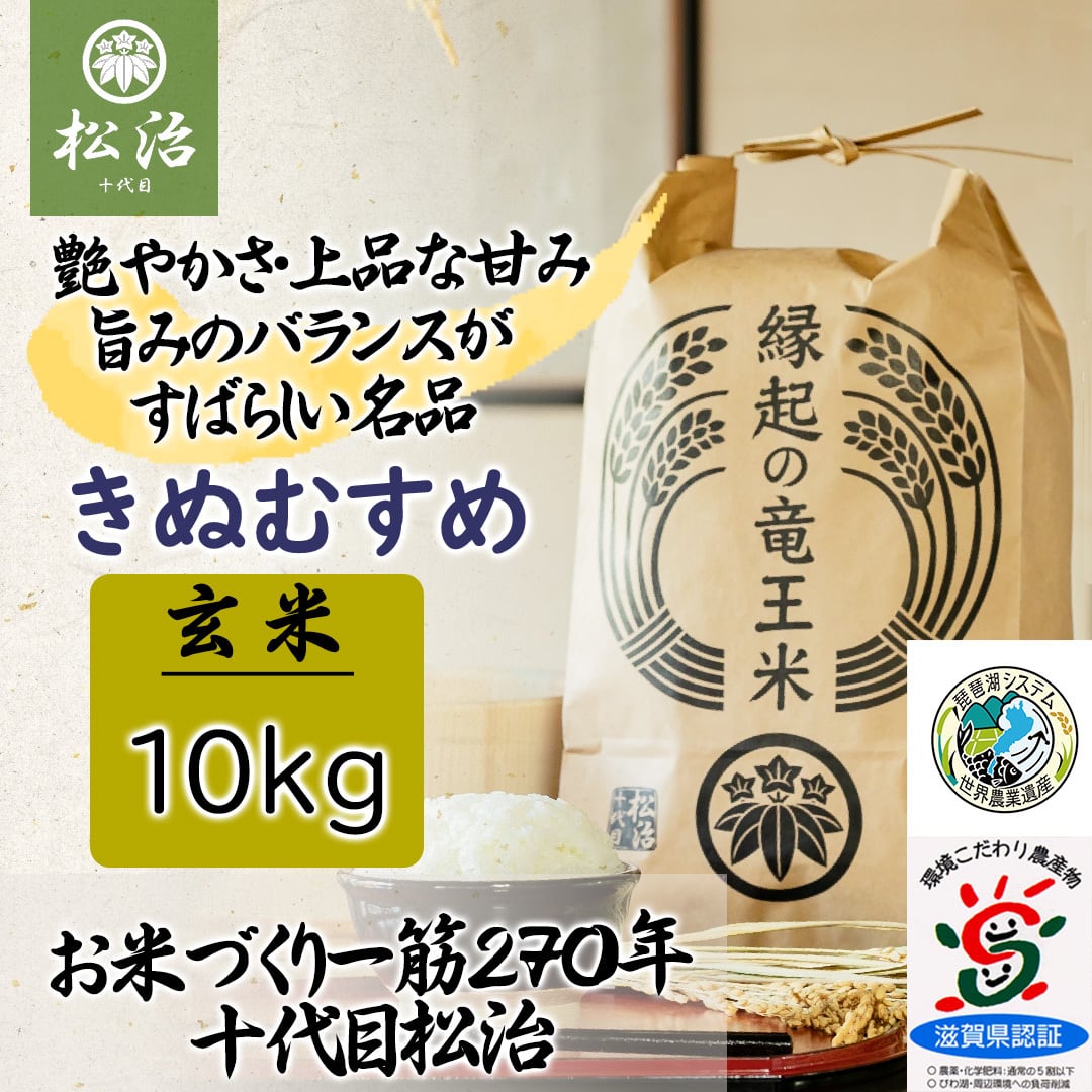 お米づくり一筋270年　令和5年産新米】特別栽培米　滋賀県産きぬむすめ「縁起の竜王米」10kg　十代目松治　玄米　十代目松治