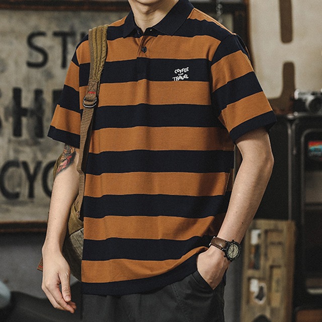 Border pattern logo embroidery short sleeve polo shirt 00262