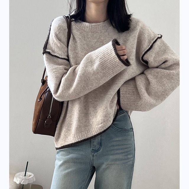 パイピングカシュクールニットトップス　　12088