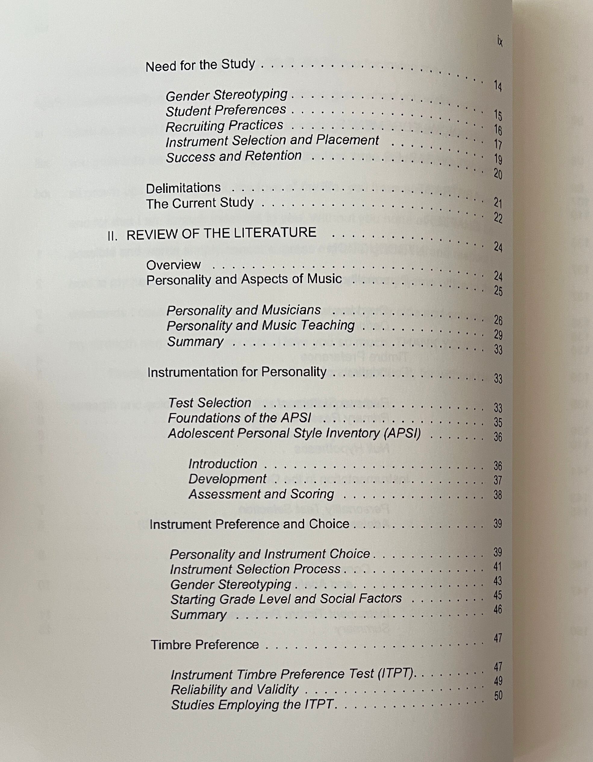 An investigation of relationships between timbre preference, personality traits, gender, and music instrument selection of public school band students / Phillip David Payne / Pro Quest