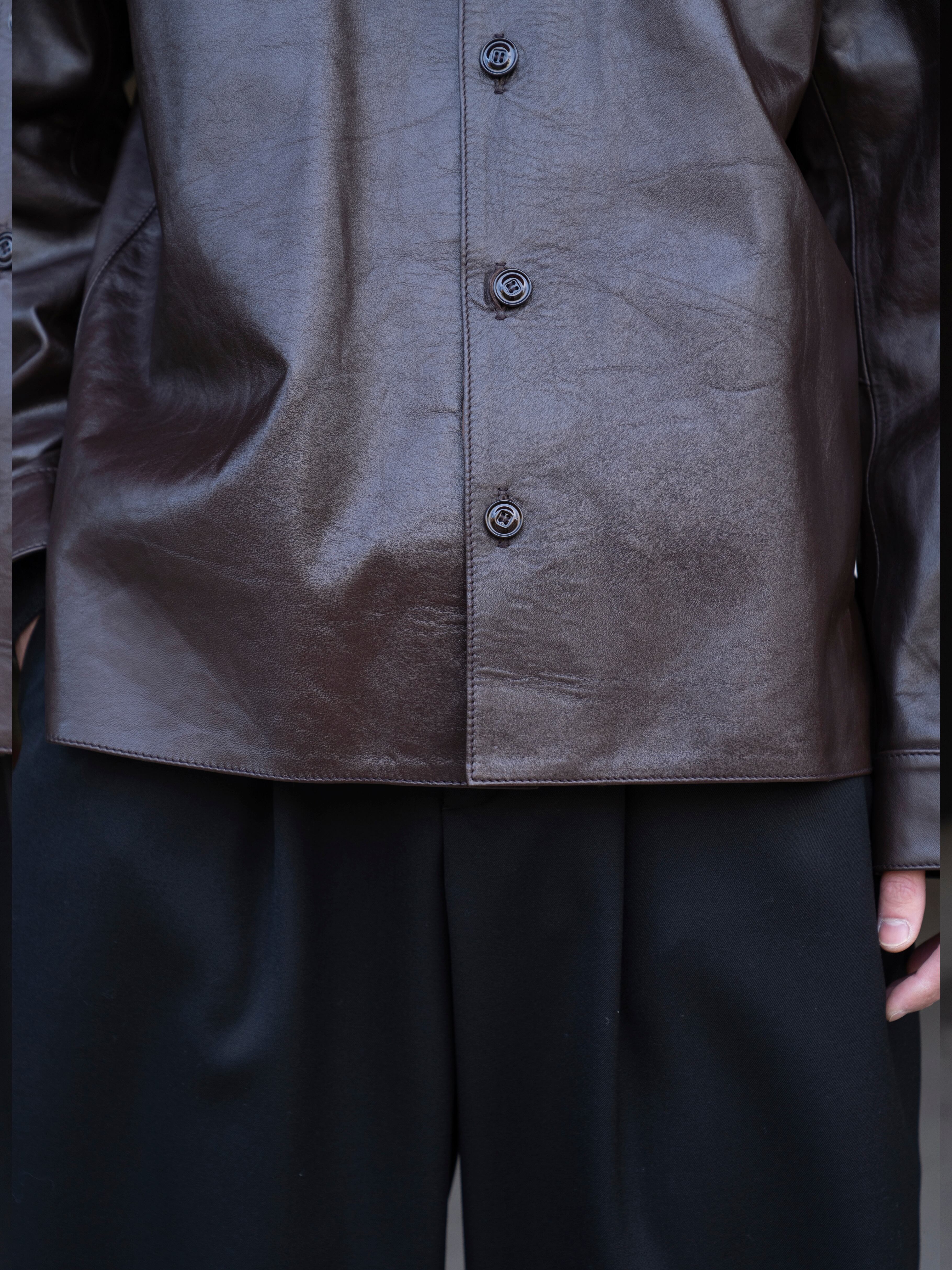 OUR LEGACY WELDING SHIRT Umber Brown Fluid Calfskin M4259WU | BEST