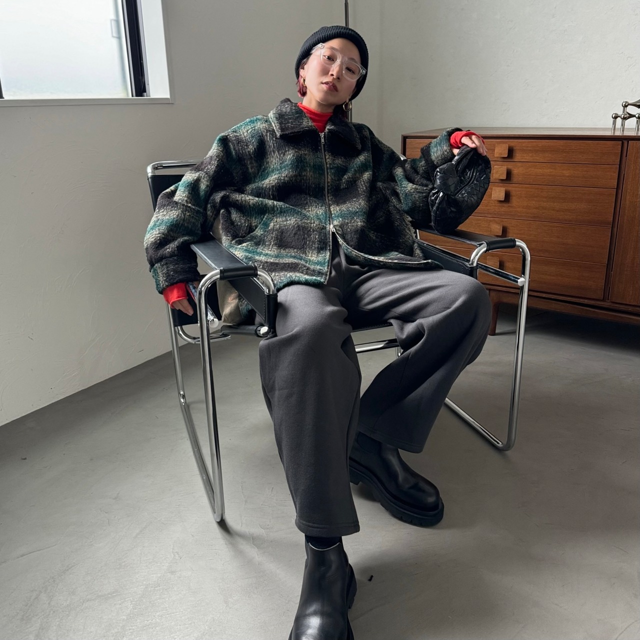 裏起毛ルーズスウェットカーブPT/チャコール