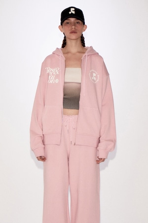 [rest & recreation] RR LOGO STITCH ZIP-UP HOODIE - PINK 正規韓国ブランド 韓国ファッション 韓国代行  スリーブレス