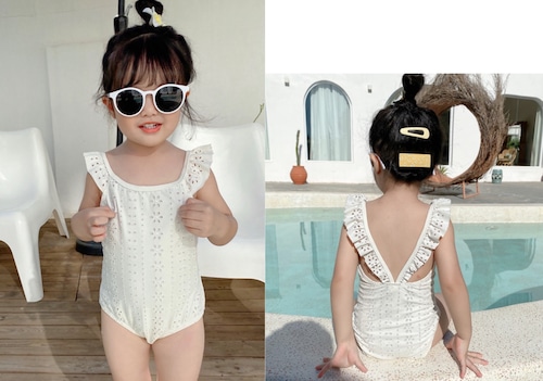 水着 子供 女の子 ワンピース キッズ 子供用 ガール レース フリル ホワイト 白 人気 おすすめ かわいい おしゃれ プレゼント 贈り物 プレゼント 韓国 韓国子供服 70 80 90 100 110 120 130 140