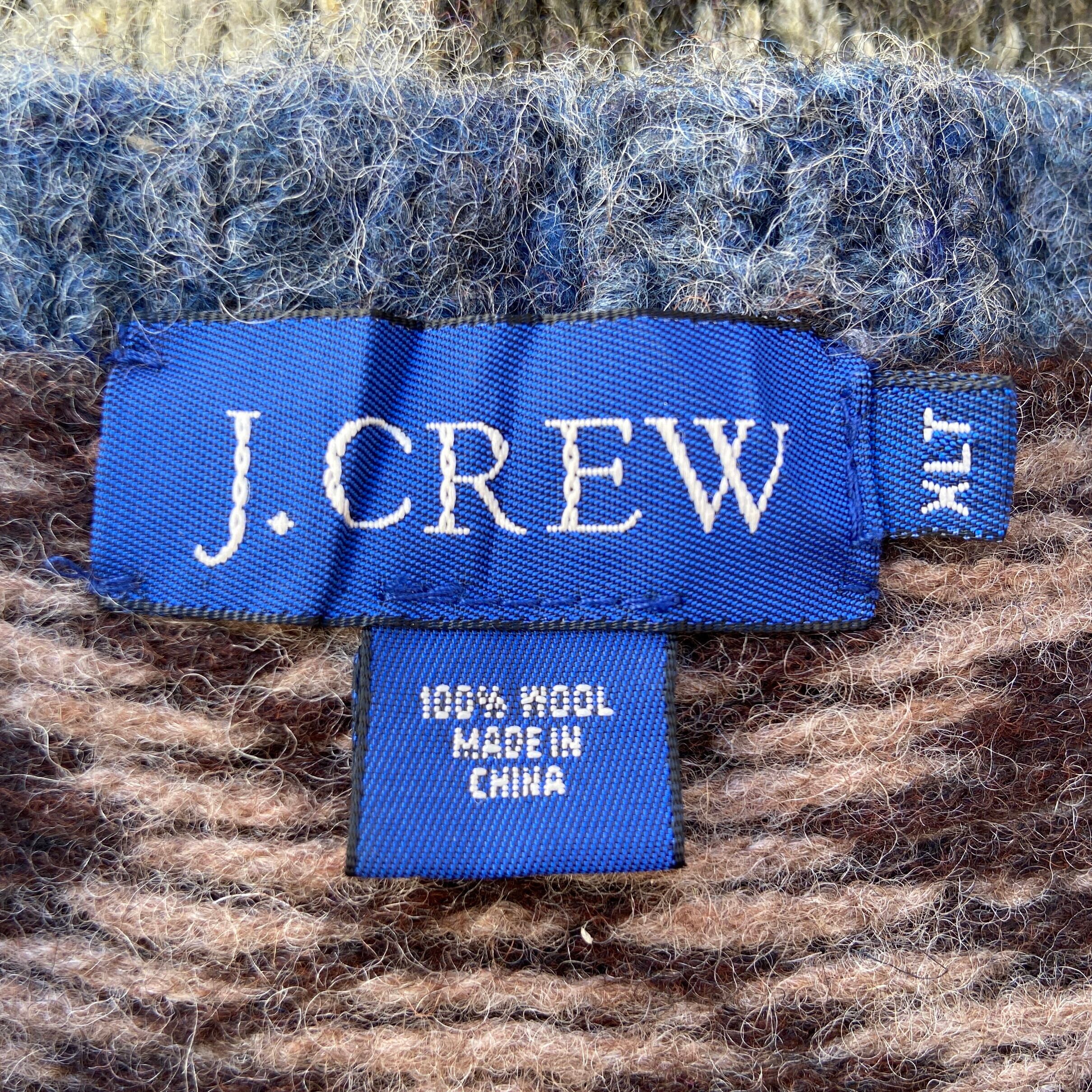 90s J CREW ノルディック ウール ニット セーター 総柄 紺 XL