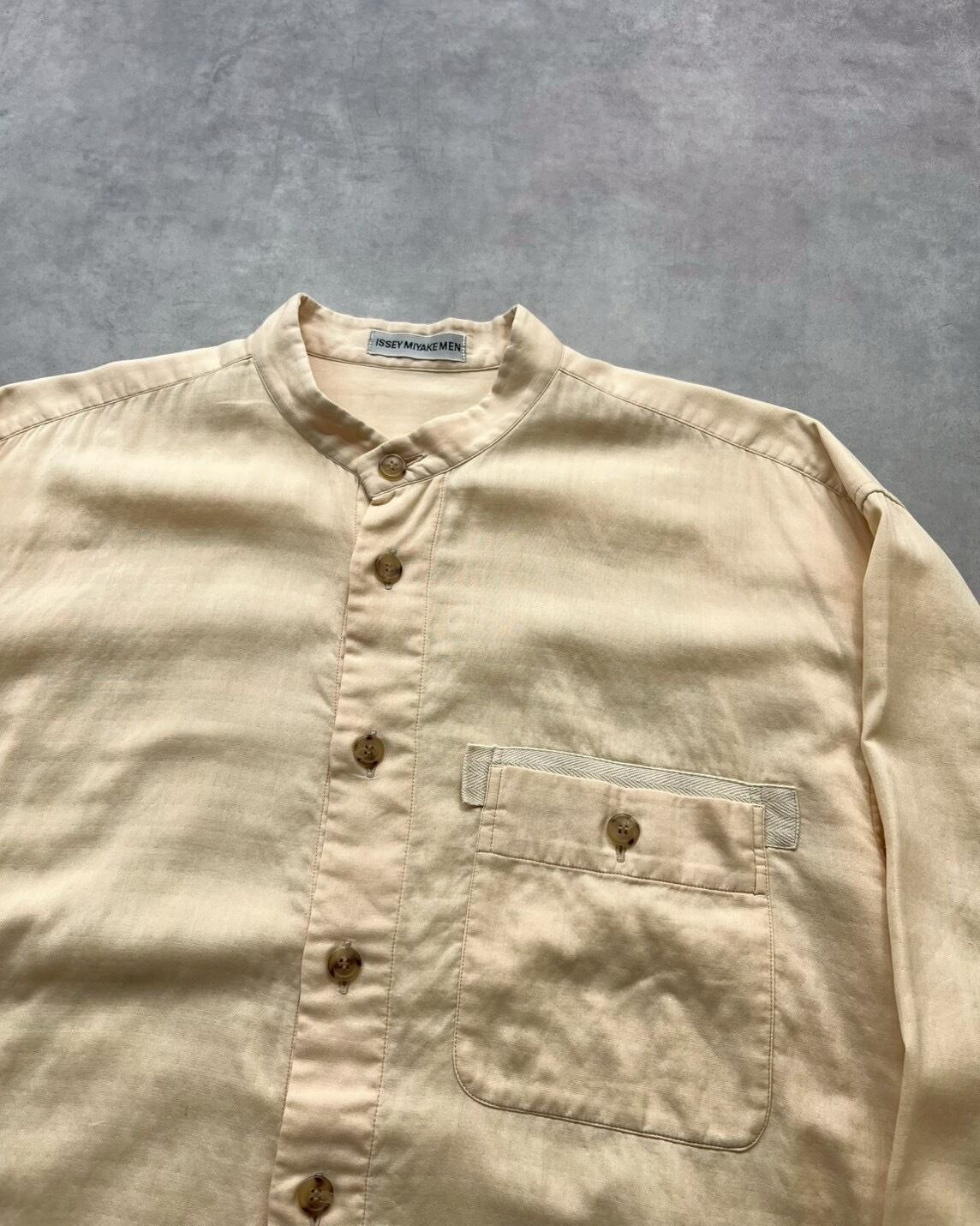 96SS ISSEY MIYAKE MEN No-Collar Cotton Gaze Shirt | VOLAR