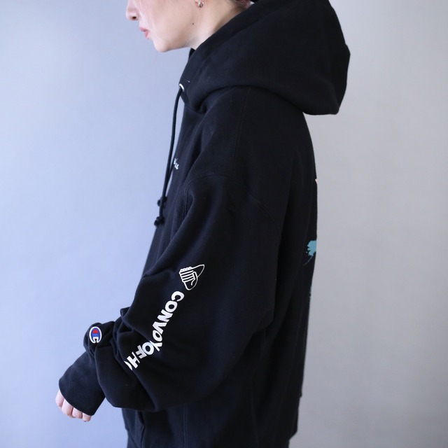 "Champion" front and sleeve and back printed over silhouette reverse wave sweat parka