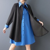 レイヤード風 配色 シャツワンピース  00130