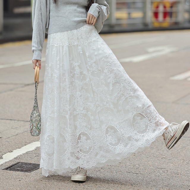 a-line lace long skirt J00156