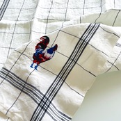 【ビストロ・BBRにわとり刺繍入り】シャルべエディション 麻100％ CHARVET EDITIONS 白生地 鶏 ビストロ・シリーズ リネンクロス 格子柄 ふきん ティータオル 高品質 高級