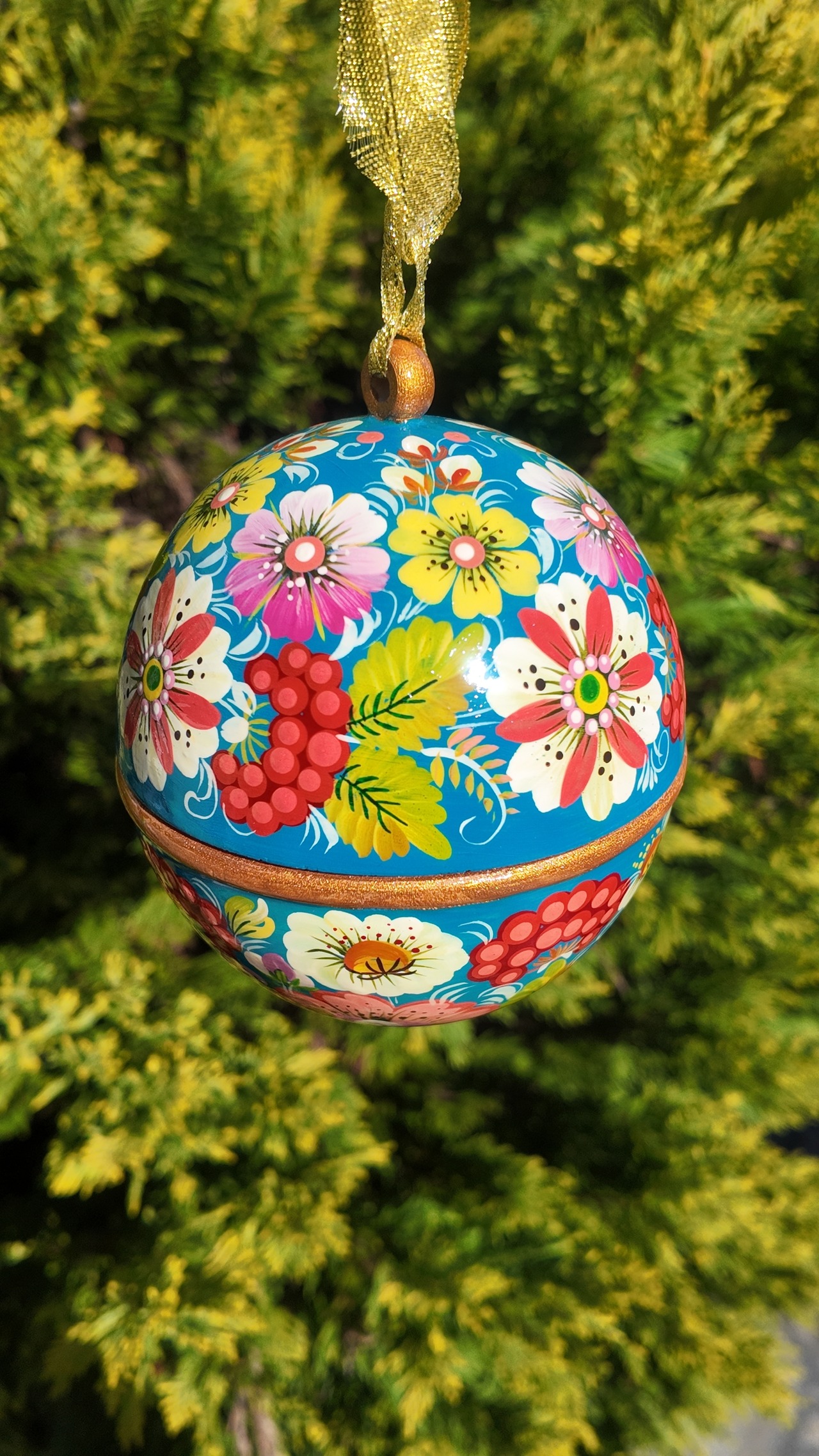 ペトリキウカ塗りの木製クリスマスオーナメント（人間国宝ホメンコ作）ライトブルー - 13