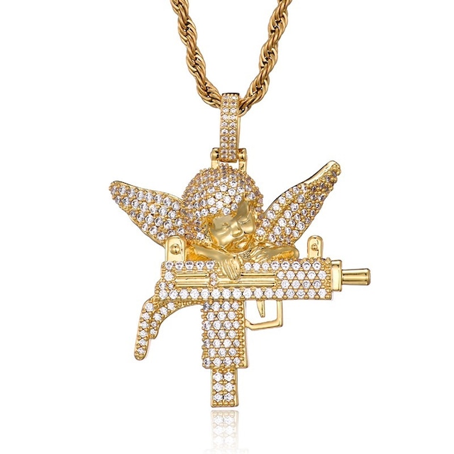 Iced Out Angel Gun Necklace