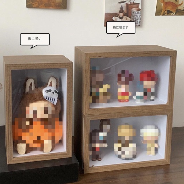 【木製 インテリア 推し活】ディスプレイラック 2個セット ディスプレイ ボックス アクリル 透明 ぬいぐるみ フィギュア アクスタ アクリルスタンド 推しグッズ オタク 収納 防塵 縦置き 横置き カスタム可能