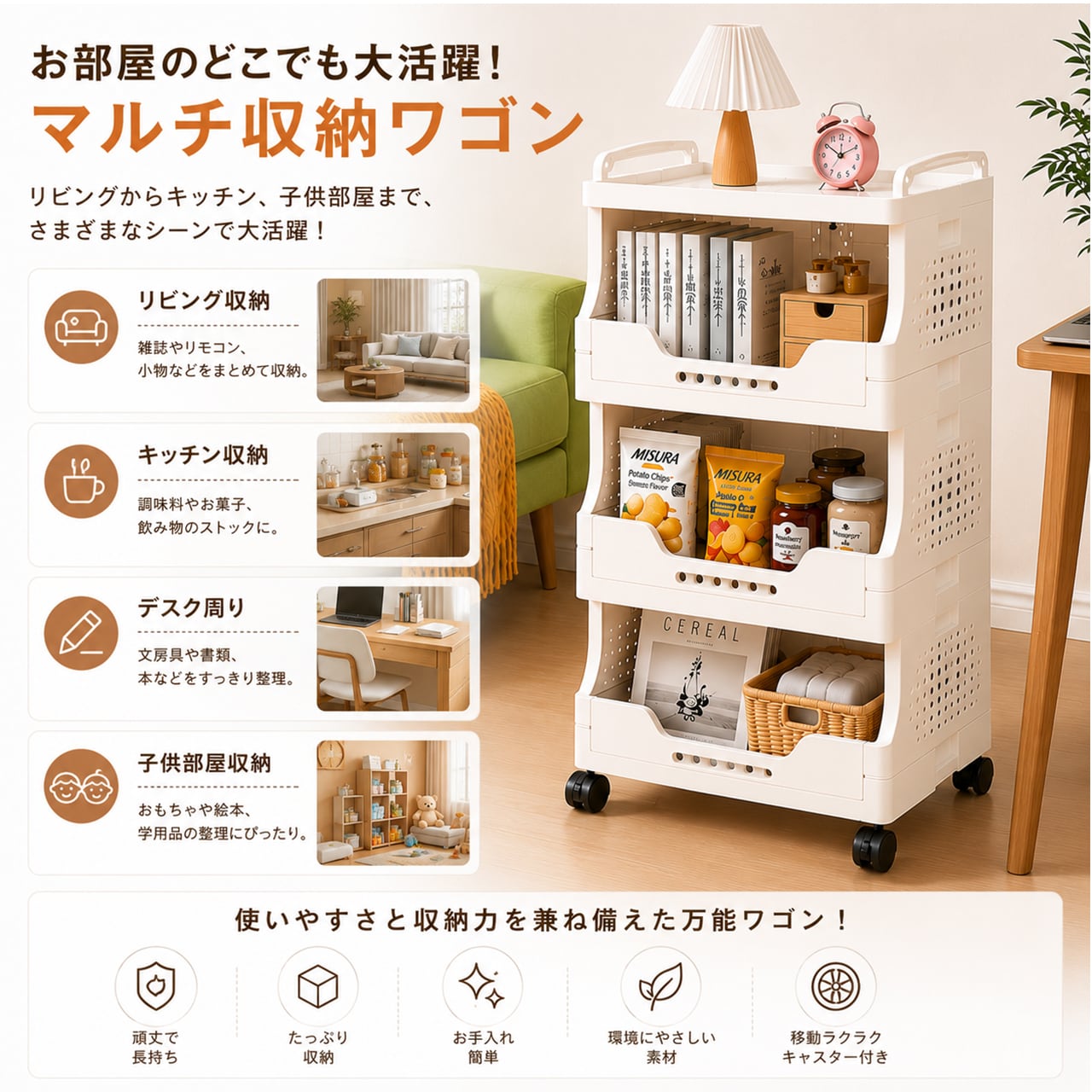 厚揚げ专用 文玩堂：華坤龍の収納セット J347 .多段収納ワゴン キャスター付き｜家庭用 リビング お菓子
