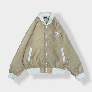 【adidas】80s デサント製 正規品 ナイロンジャケット スタジャン ジャンパー ブルゾン 刺繍ロゴ クラブアディダス CLUB スナップ キルティング L  ヴィンテージ ベージュ 希少 古着