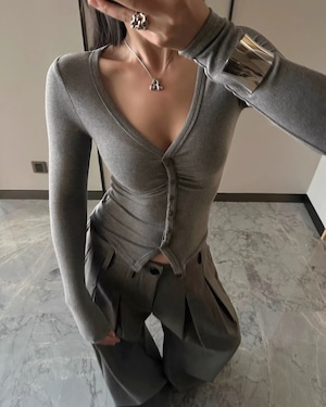 Vネックフロントボタントップス 4色 kct2373