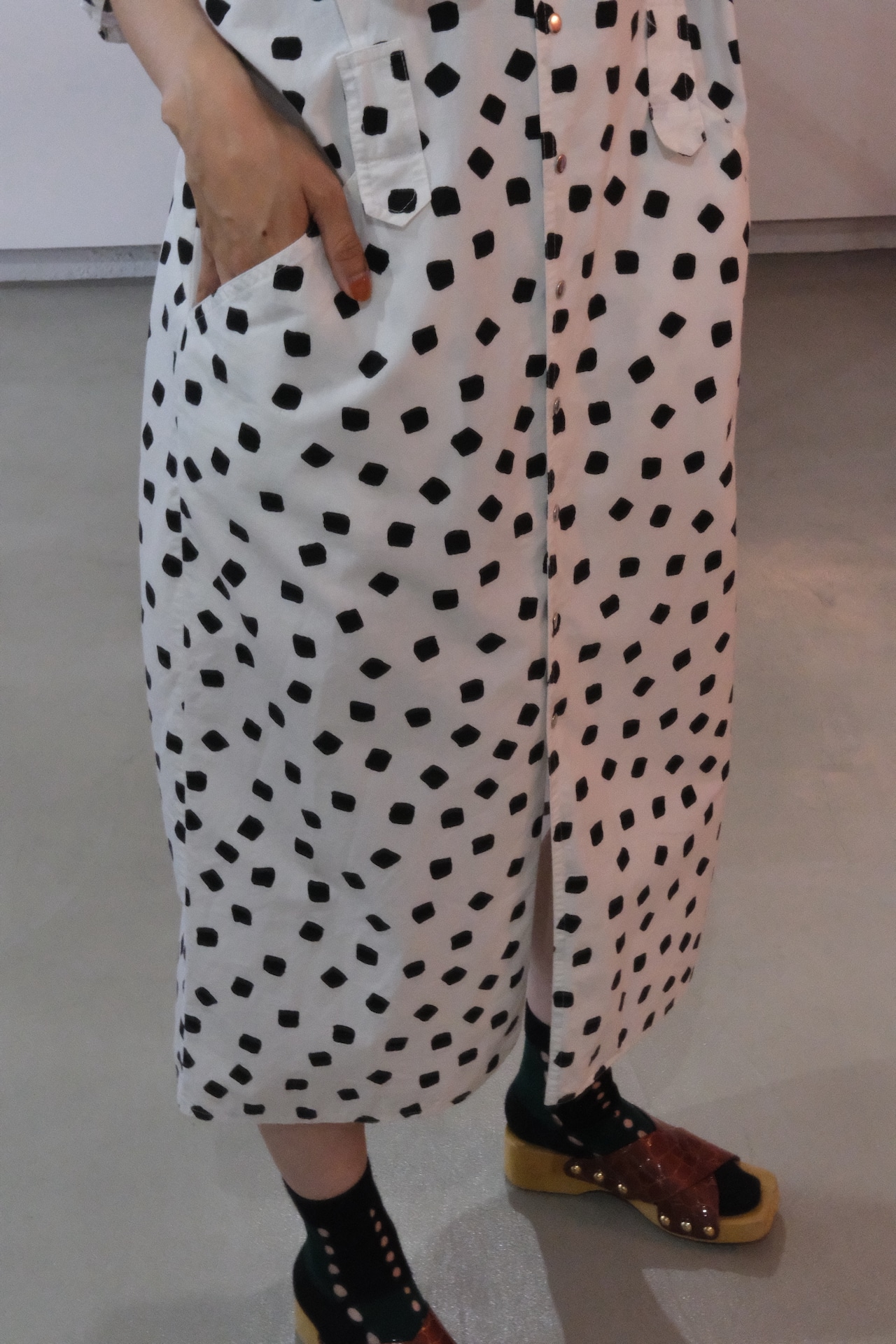 80's mood square dot shirt dress
