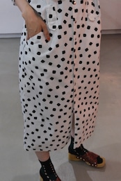 80's mood square dot shirt dress