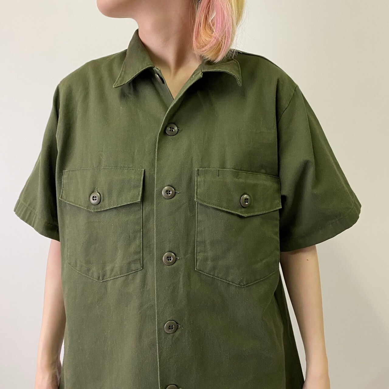 80年代 軍実品 半袖 ミリタリー ユーティリティシャツ 古着 メンズL 