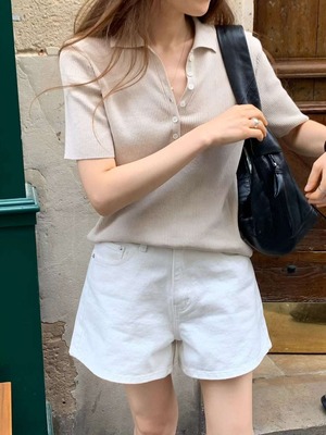[OUNCE] cotton collar half knit