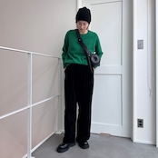 刺繍ロゴスウェットライクKnit/グリーン