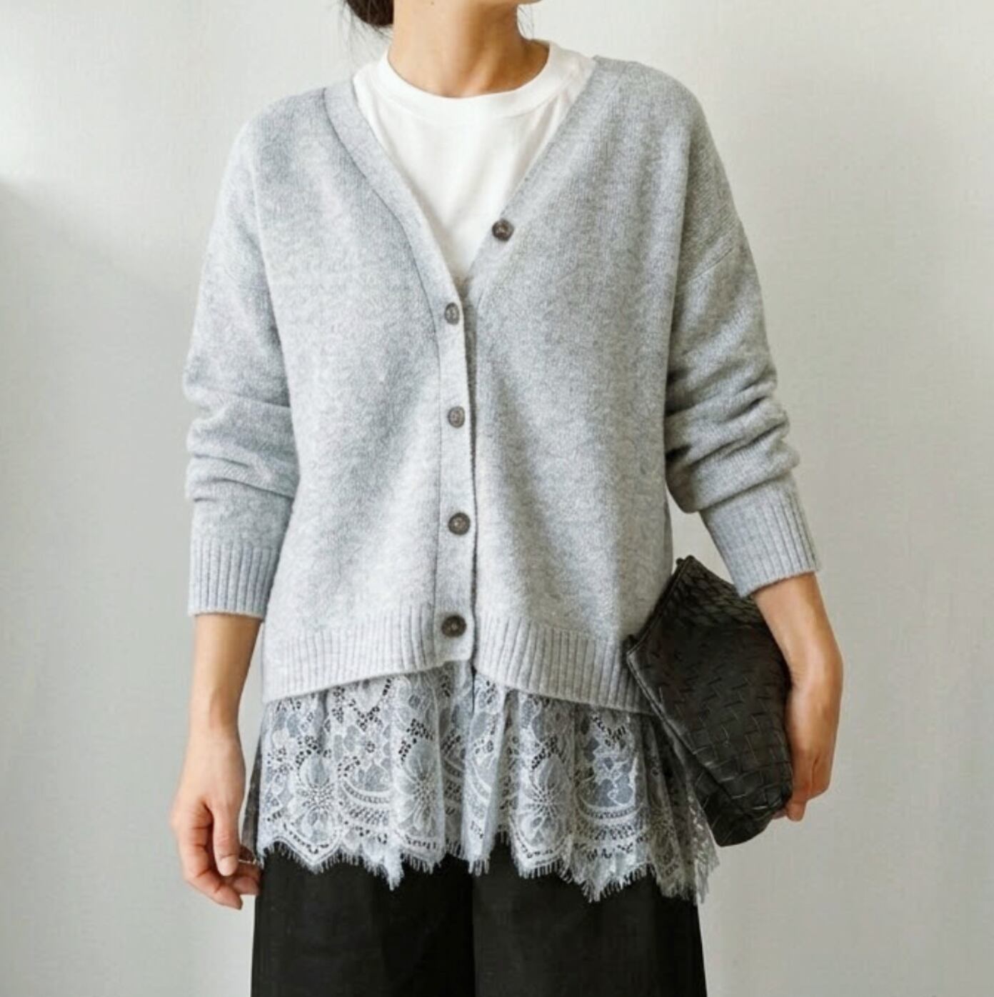 ナンバーミーTOKYO" LACE DOCKING KNIT CARDIGAN"GRAY