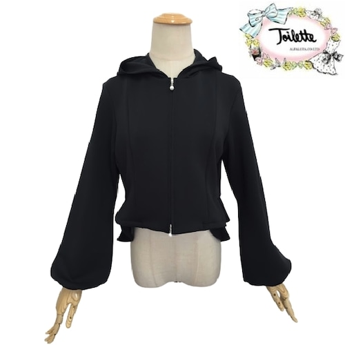 【トワレ toilette 新品】バック2段フレア パーカー ブラック M L サイズ3 大人かわいい服 ディリーウェアー 326-026
